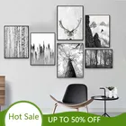 Скандинавский лес олень Орел черный белый пейзаж настенная живопись на холсте плакаты принты скандинавский минимализм украшение для дома