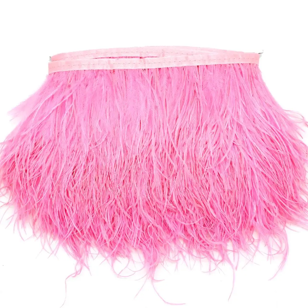 Pink 12 Colors 1 Meter Width 8-10 CM Fashion Fluffy Dyed Multicolored Ostrich Feather Ribbon Trimming Fringe Trim Apparel Decoration - Цвет: Pink