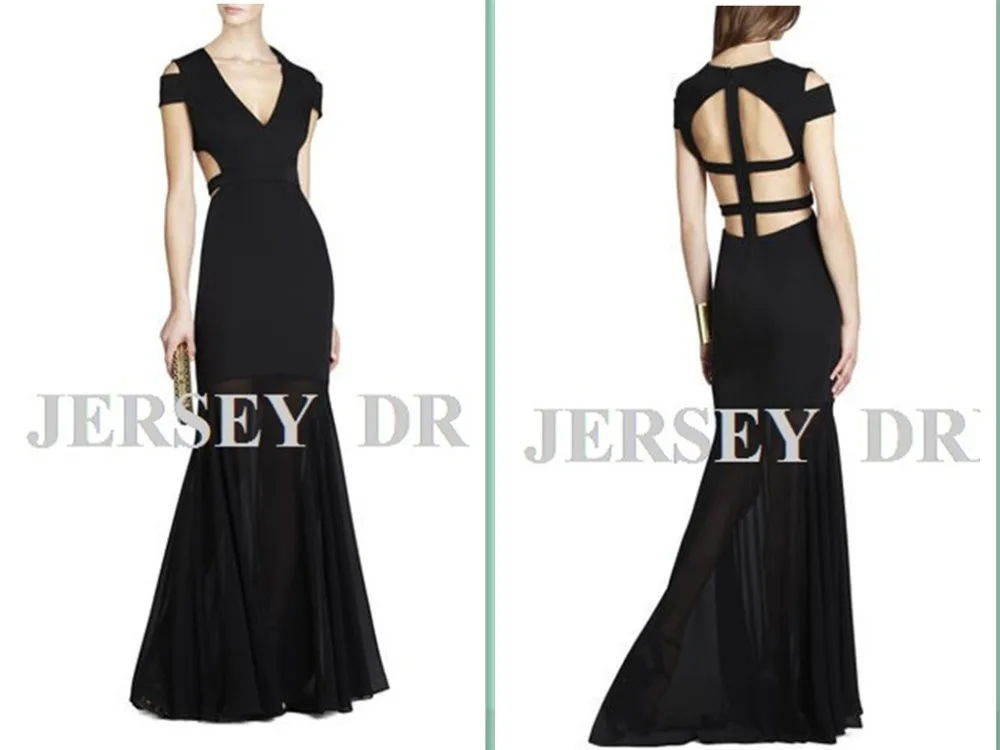 

free shipping vestidos formales maxi 2018 black long V-neck fish tail plus sexy backless elegant party gown bridesmaid dresses