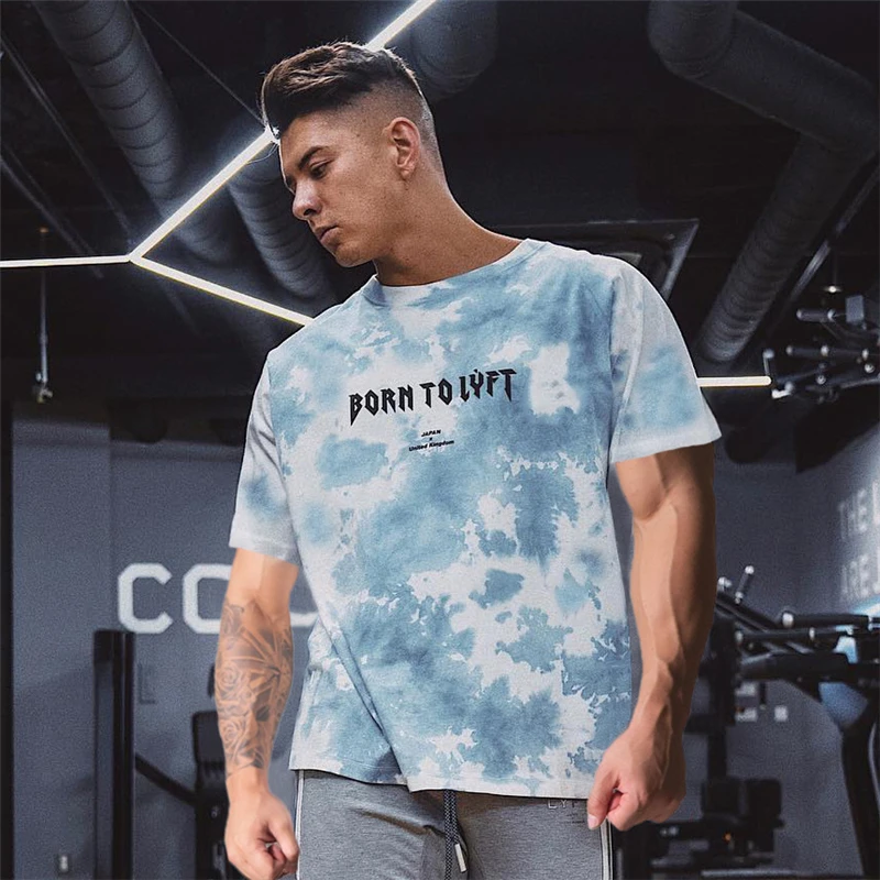 Мужская облегающая футболка Tie-Dye для тренировок в тренажерном зале фитнеса