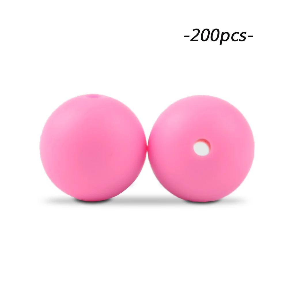 pink LOFCA 200 шт./лот, силиконовые бусины, 15 мм, Круглый прорезыватель, ожерелье, детский прорезыватель, игрушка, BPA бесплатно, сделай сам, жевательные подвески, аксессуары для новорожденных, кормящих - Цвет: pink