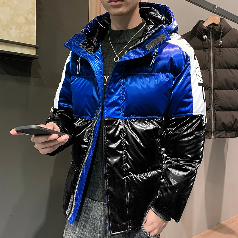 Down jacket men new winter trend is cool popular logo keep warm  lightweight short  thick overalls  glossy coat and down jackets