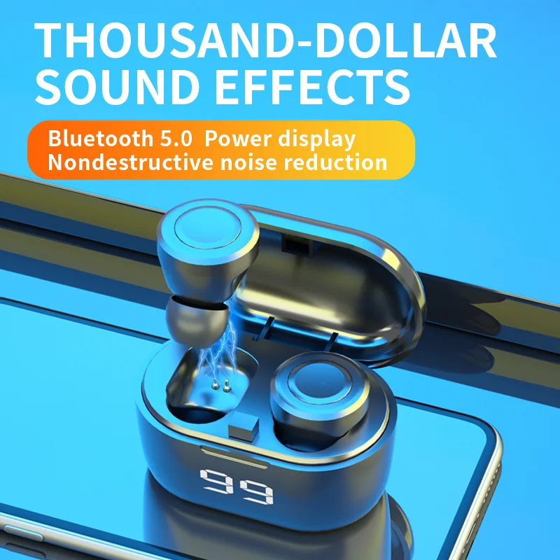 저렴한 무선 이어폰 스포츠 무선 이어 버드 Bluetooth-5.0 이어폰 헤드셋 TWS A6 마이크 인 이어 디지털 디스플레이 핸즈프리 이어 버드
