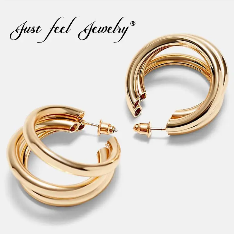 Женские серьги-кольца в Корейском стиле JUST FEEL винтажные массивные золотого цвета