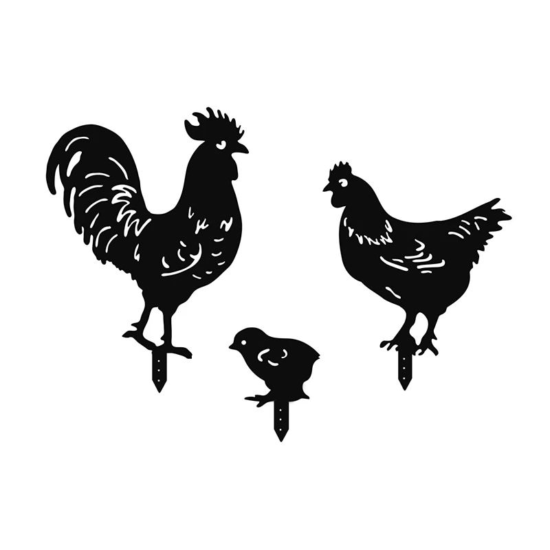 

3 Pcs Rooster Metal Animal Stakes Chicken Garden Silhouette Yard Art for Festival Gifts Set Gardening Ornaments Chicken