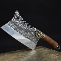 new 9 inch hanamde fixed blade knives copper dragon decor cleaver chopper forge steel kitchen knives bone meat and poultry tools