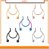 1pc fake nose piercing fake nose ring hoop septum rings surgical steel colorful fake piercing nose piercings jewelry nose bar
