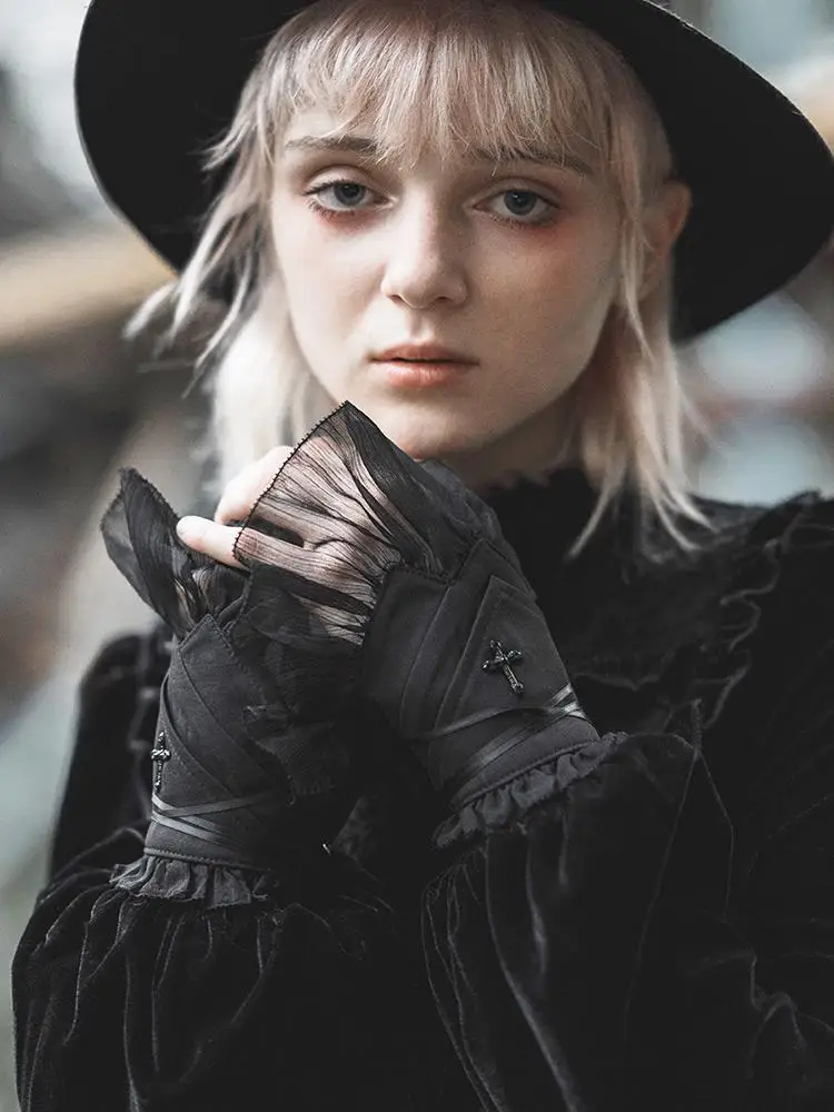 Панк рейв женские готические крест дизайн перчатки из сетки PS 168|Женские