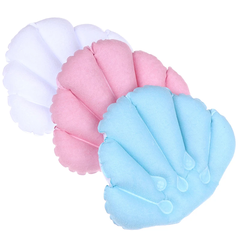 

Bath Pillow With Suction Cups Inflatable Terry Cloth Soft Spa Neck Bathtub Cushion Fan-shaped Support bathroom set