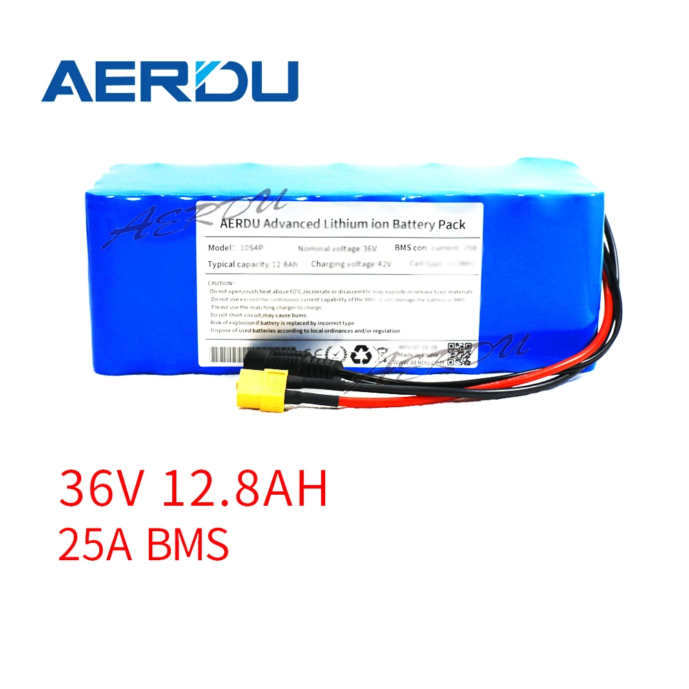 AERDU 36V 10S4P 12.8Ah 3200mAh Cells 18650 13ah 12ah with 25A BMS 42V Lithium Battery Pack Ebike Electric Bicycle Motor Scooter