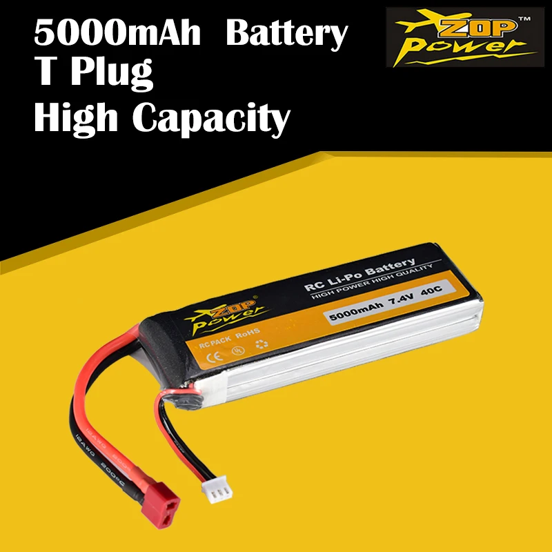 ZOP Power 7 4 в 5000 мАч 40C 2S Lipo Battery T Plug перезаряжаемый для радиоуправляемого гоночного