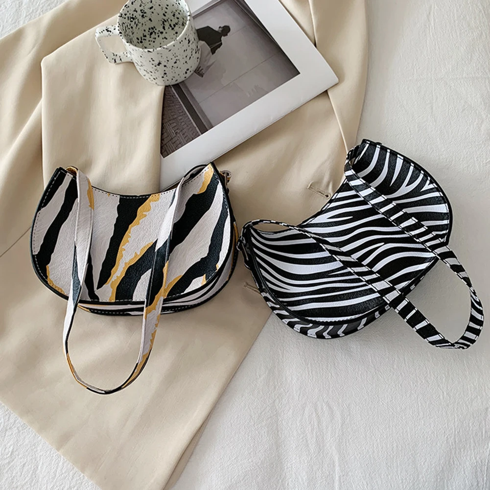 

Популярные дамские мягкие сумки с полумесяцем, маленькие сумочки с принтом зебры и змеи