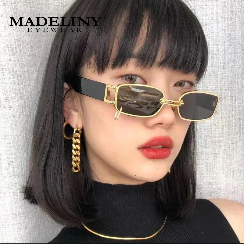

MADELINY Rectangle Punk Sunglasses Women Hip Hop Steampunk Sun Glasses Punk Metal Iron Hoop Square Eyeglasses UV400 Oculos MA402