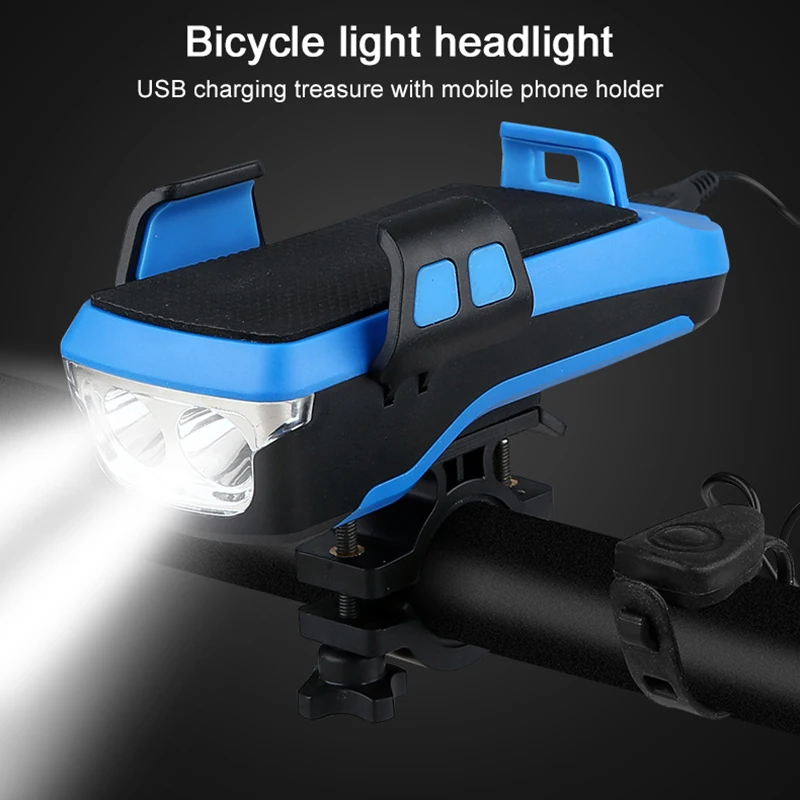 

4 in 1 Bicycle Front Light with Bike Horn Phone Holder Powerbank Waterproof for Cycling DU55