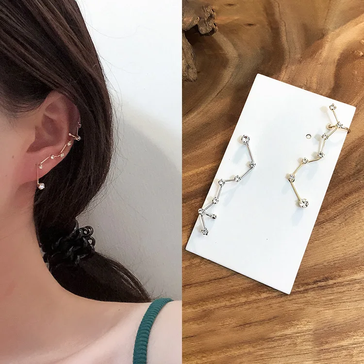 

1pcs S925 Silver Plated Stud Earrings for Women Korean Seven-star Crystal Zircon Earrings Ear Bone Female Ear 2019 Jewelry