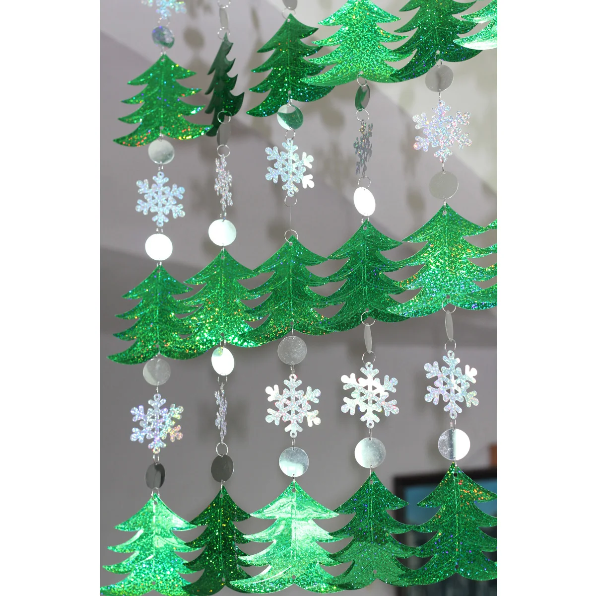 Рождественское Новогоднее украшение зеленая елка снежинка занавески с