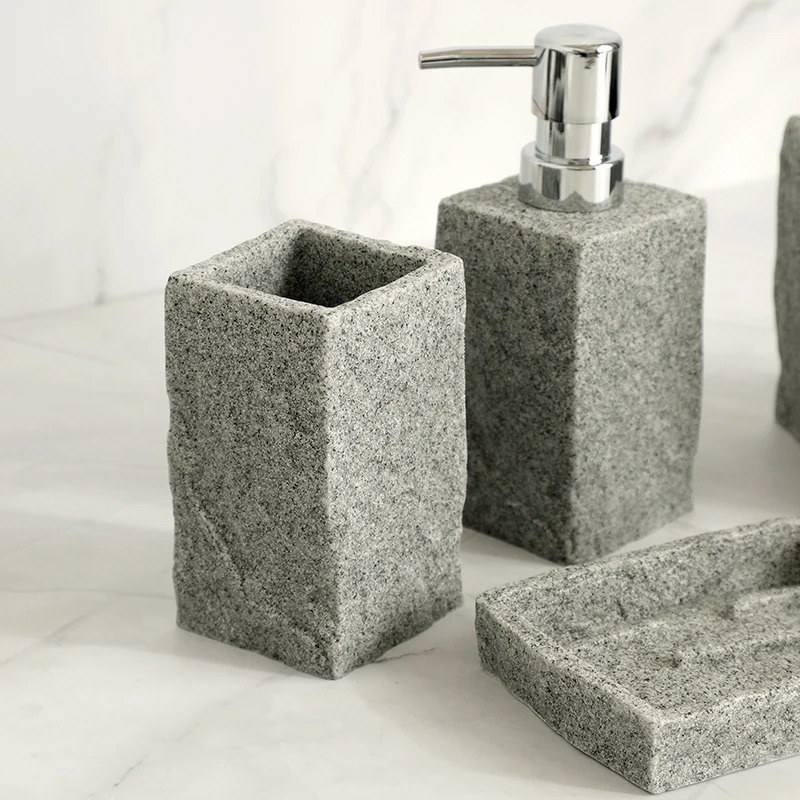 bathroom accessories set imitati granite resin iiquid soap dispenser toothbrush holder cup soap dish toilet brush holder free global shipping