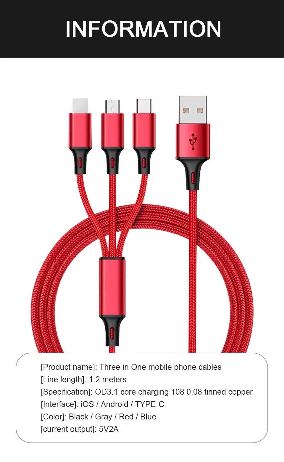 3 в 1 USB кабель type C type-c iOS Micro USB кабели Android 5V2A Быстрая зарядка провод зарядного устройства нейлоновый шнур для мобильного телефона