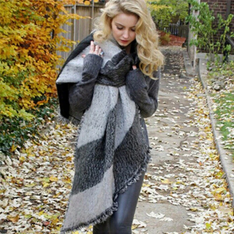NEW Women Long Cashmere Winter Wool Blend Soft Warm Scarf Wrap Shawl Cozy Plaid Fashion Blanket Oversized Tartan Scarves |