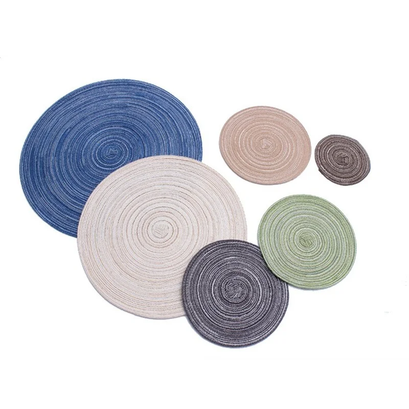 

Set of 6 Round Braided Placemats for Dining Table Heat Resistant Non-Slip Cup Pad Coaster Kitchen Table Mats Table Accessories