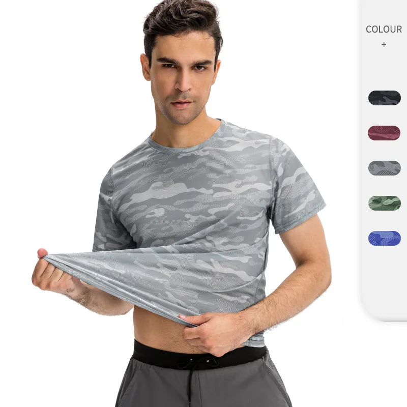 

Men Running Loose T-Shirt Quick Dry Camo Sport Shirts Outside Sport Fitness Top Workout Training Sport Gym Breathable Clothing
