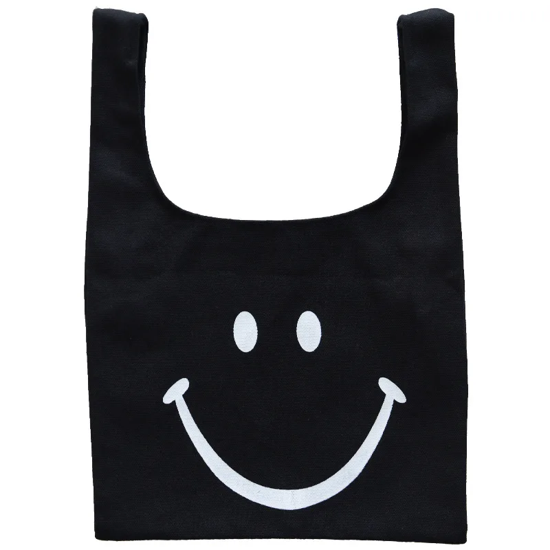 

2020 Korean version of the simple environmentally friendly smiley printed vest style fashion wild shopping bag canvas bag