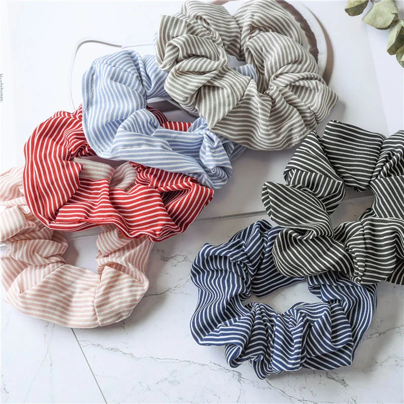 

New Korean Striped Scrunchies Hair Rope Ponytail Holder Elastic Hair Band Sweet Hair Ties Headband Fashion Hair Accessories 2021