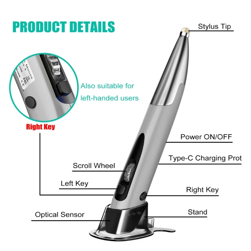 Перезаряжаемая беспроводная мышь для правой и левой руки 1200 DPI 2 4G USB с адаптером