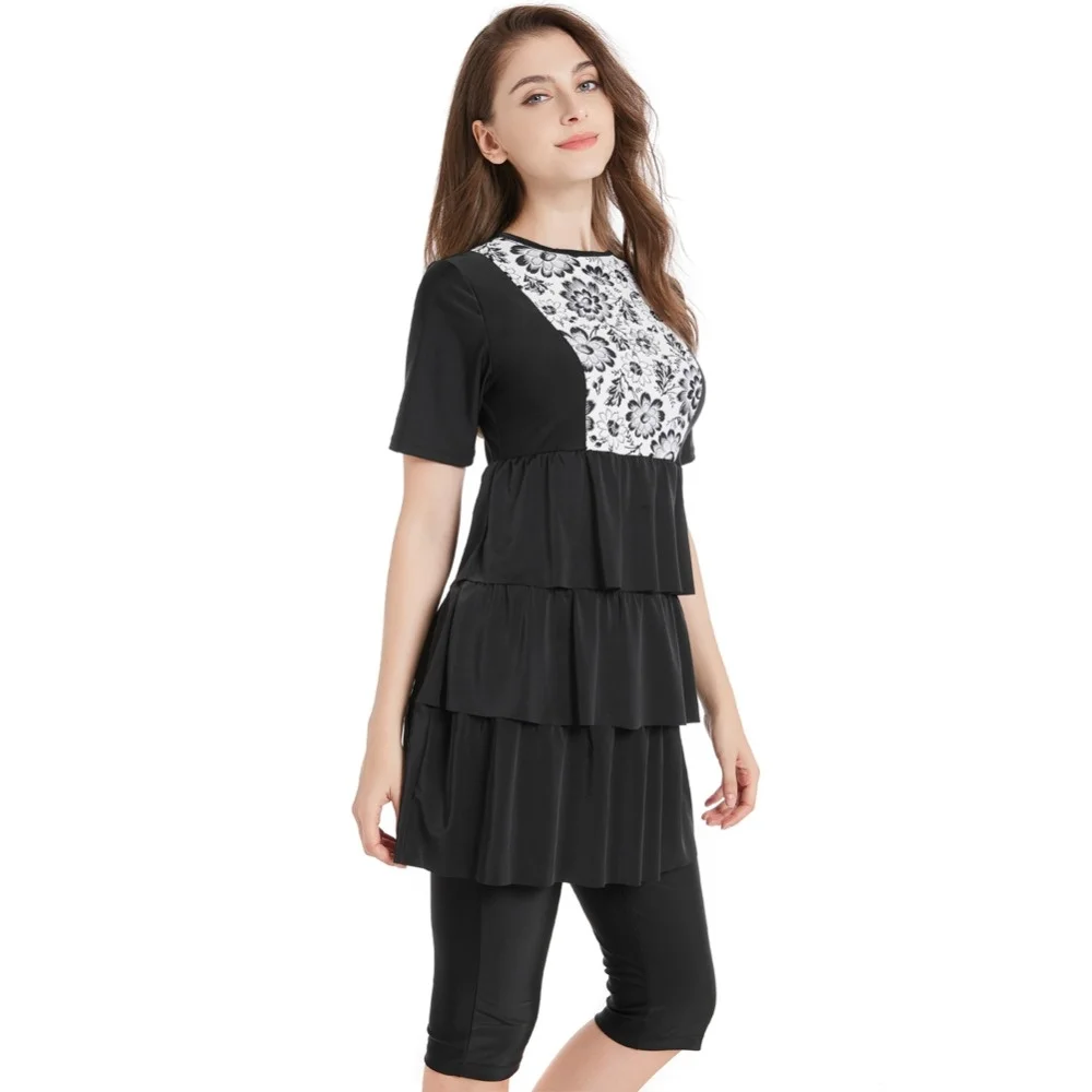 Женский скромный купальник с коротким рукавом в стиле пэчворк |