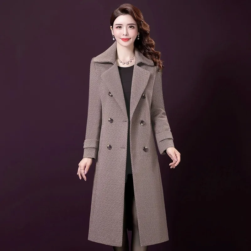 2019 зимнее женское пальто двубортное с воротником и карманами шерстяное большого