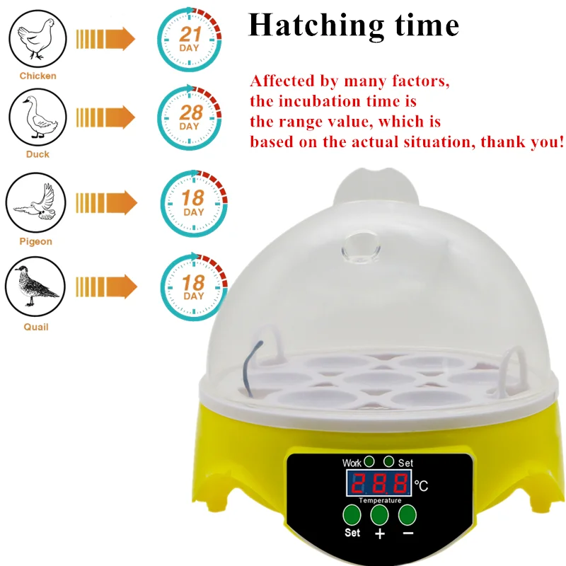 Мини 7 инкубатор для яиц автоматический птицы Брудер цифровой температуры Курица