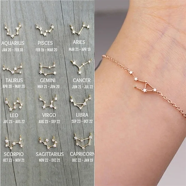 

Cxwind Femme Crystal Constellation Bracelets for Women Wrist Charm Zodiac Chain Bangles Baby Birthday Gift Bracelet Jewelry