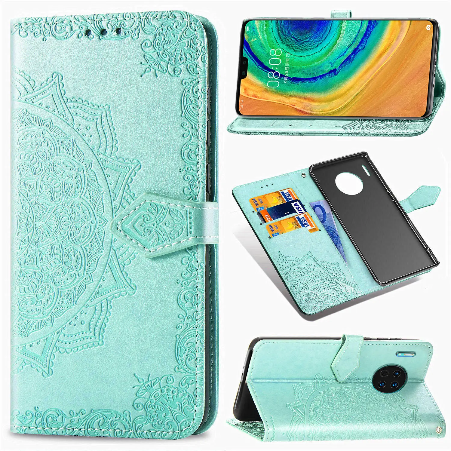 Кожаный чехол книжка с тиснением для Huawei P30 Pro чехлы бумажники P10 20 P8 Lite Mate20 Nova3 Nova4