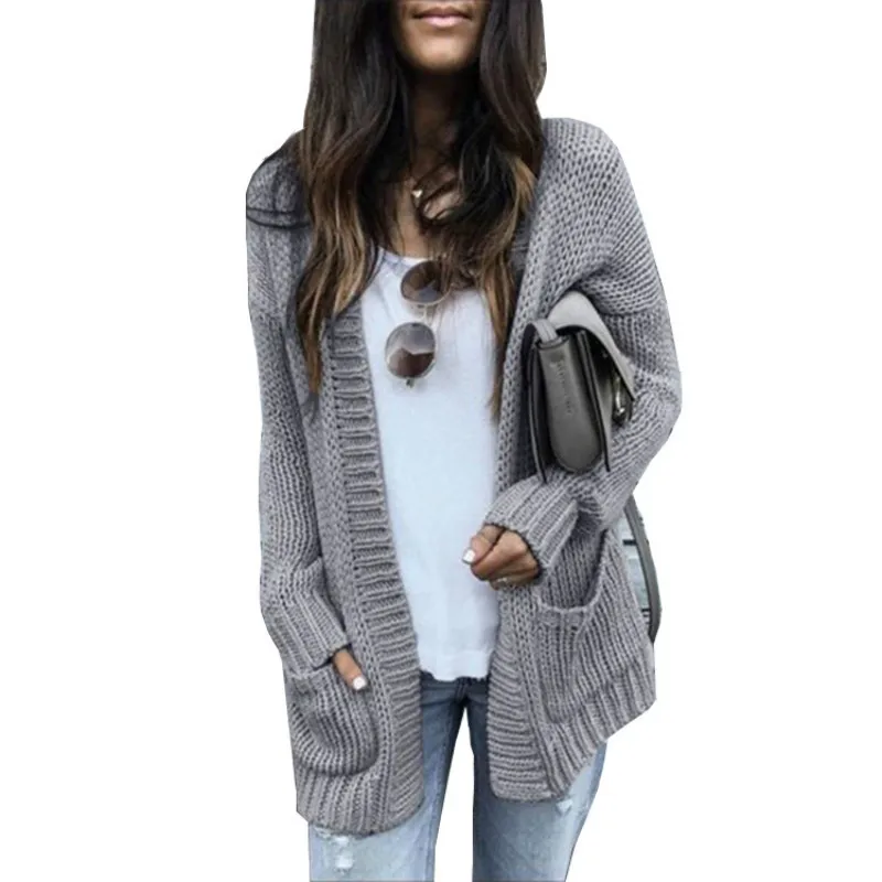 

Women's Knitted Cardigan Sweater 2020 Fashion Casual Loose Solid Color Long Sleeve Tops Female Elegant Long Jumper Coats