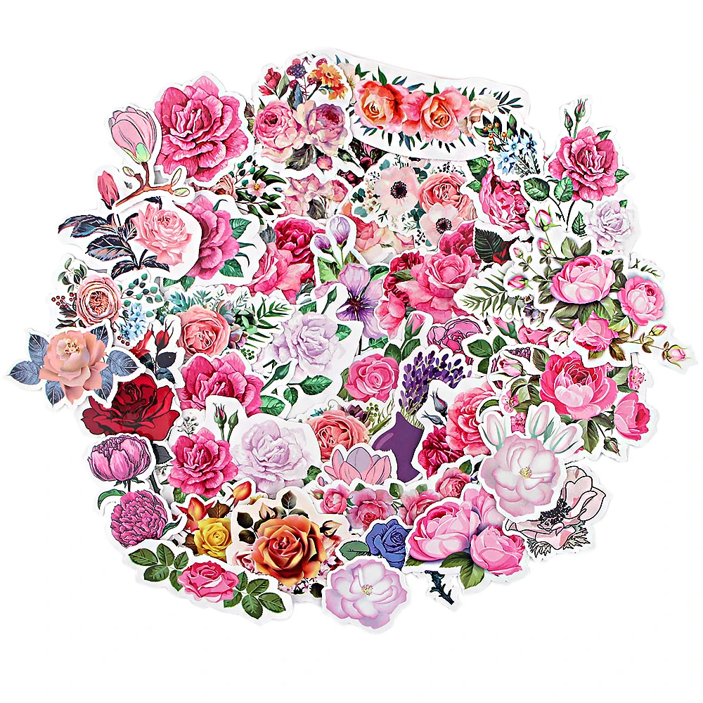 

Ransitute R1256 48pcs/set Beautiful Flower Red Rose Scrapbooking Stickers Decal For Car Laptop Luggage Fridge Graffiti Sticker