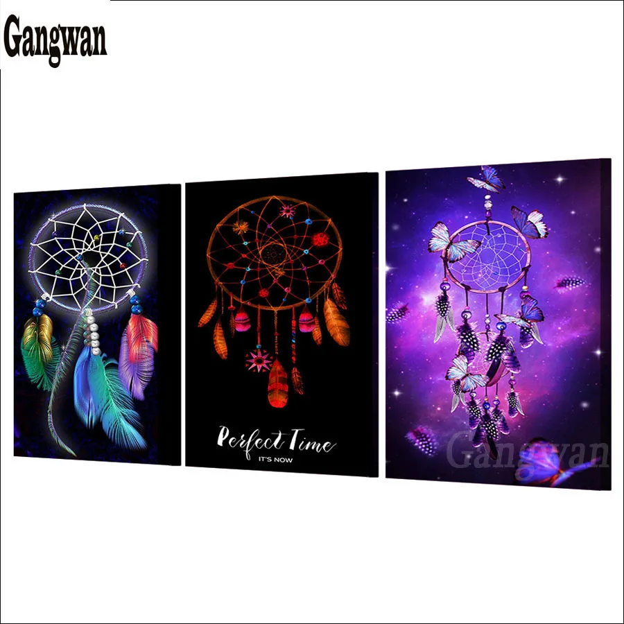 

DIY 5D Diamond Painting 3 pcs"feather dream catcher"Cross Stitch embroidery indian Patterns Mosaic picture of Rhinestone,sticker
