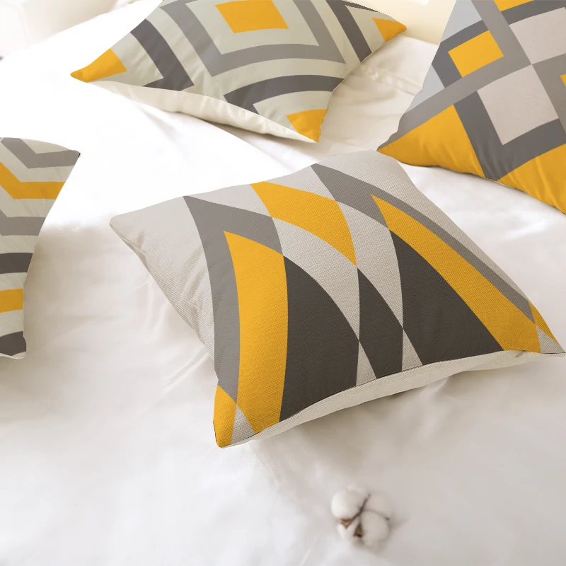

Summer Yellow Print Cotton Cushion Tropical Geometry Home Decor Sofa Living Room Throw Pillow