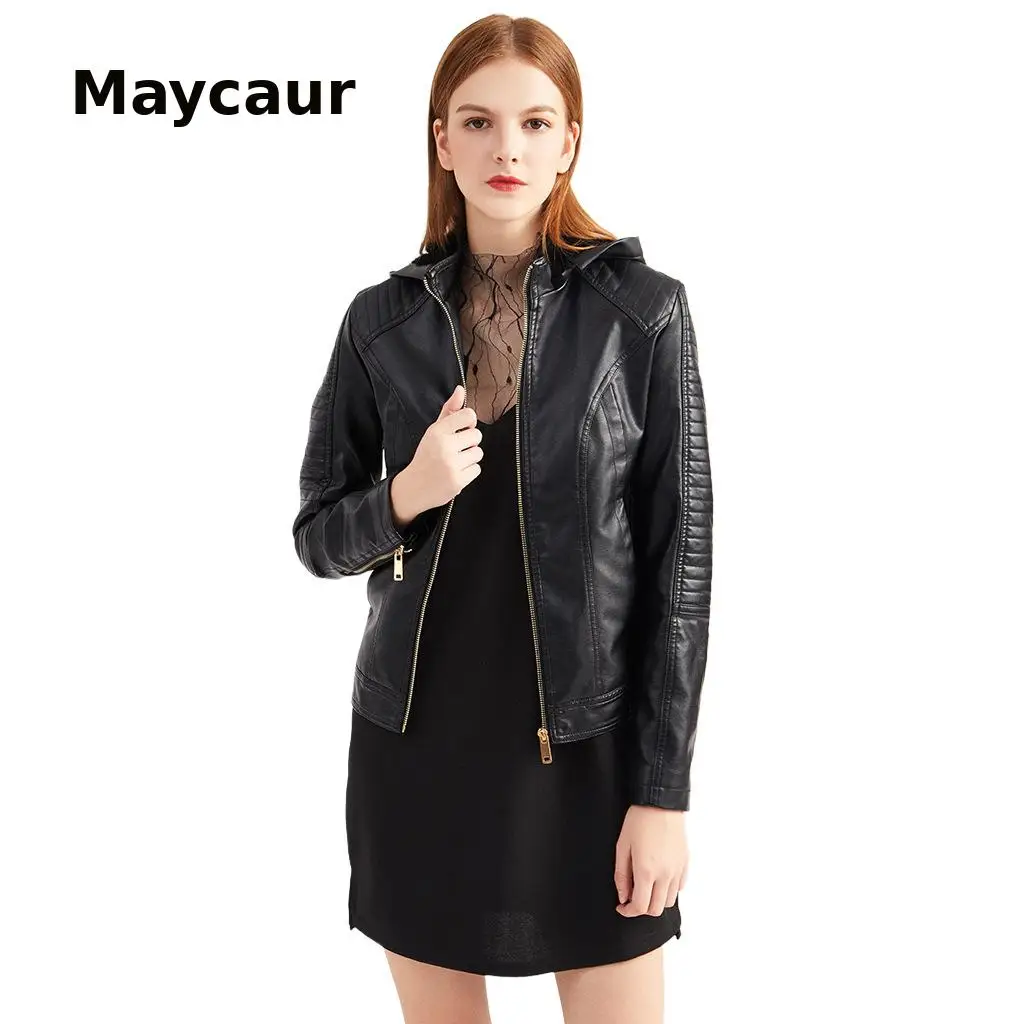 

New Spring Women Faux Leather Jacket Biker Red White Coat Turndown Collar Pu Motorcycle Jackets Loose Streetwear Outerwear