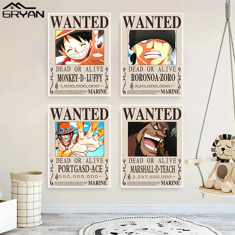

One Piece Luffy Characters Wanted Poster Nursery Canvas Print Painting Anime Kids Baby Bedroom Wall Art Picture Home Decoration