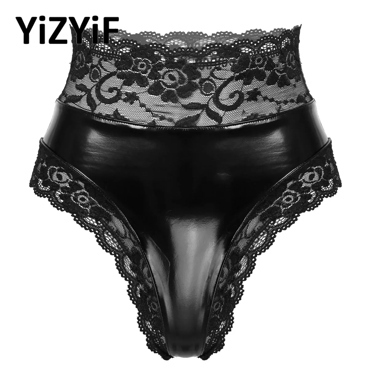 

Womens Wetlook Lingerie Sexy Lace Patent Leather Panties Briefs Underwear Plus Size Hollow Clubwear