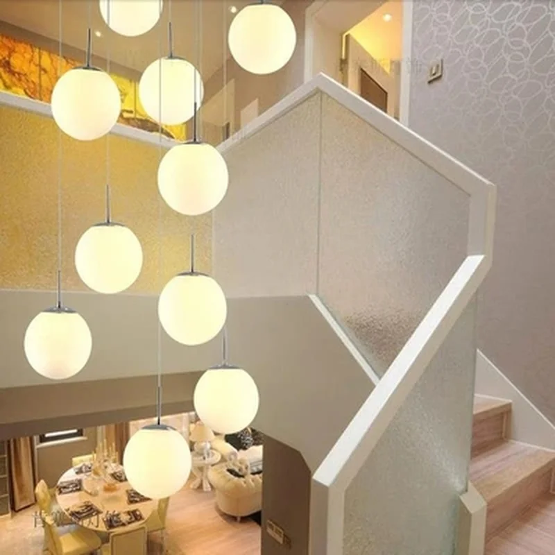 Современная стеклянная люстра в форме шара лампа для лестницы двойная гостиной
