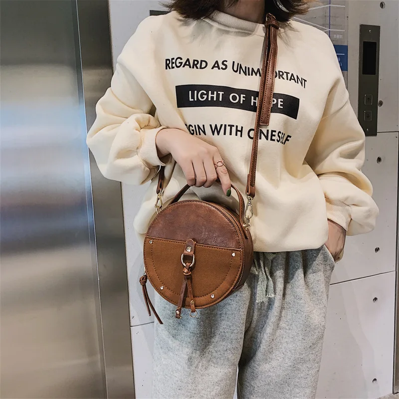 Женская винтажная Сумка тоут из искусственной кожи маленькая круглая матовая