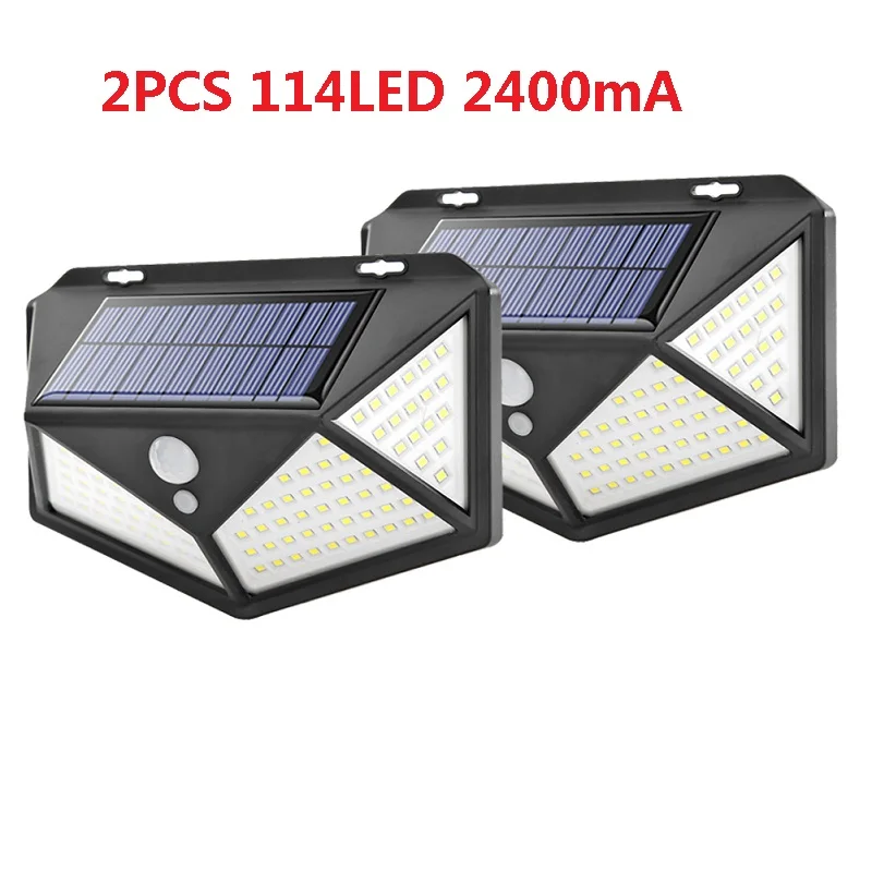 2pcs 114LED 100/114LED 4-стороннее Солнечный PowerLight 3 режима 120 градусов угол движения Сенсор стенная солнечна лампа на открытом воздухе Водонепроницаемый шланг для полива огорода, двора, лампы - Испускаемый цвет: 2pcs 114LED