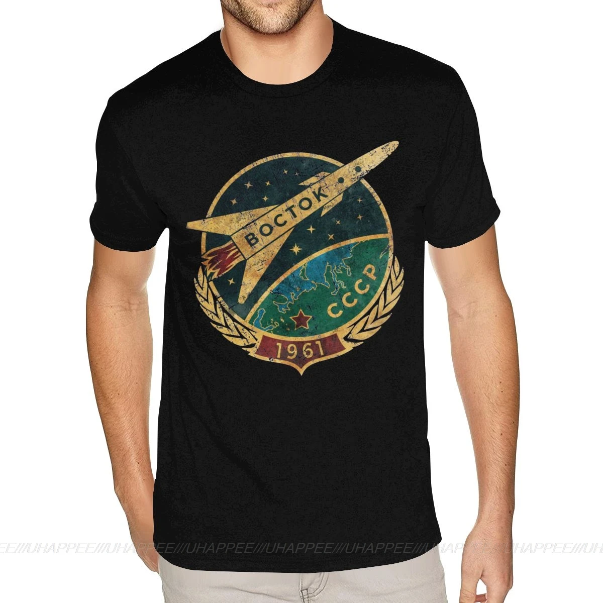 

Novelty Soviet Union Planet Rocket Print Short Sleeve Men's T-shirt Large Size 6xl Casual Top 2021 Summer