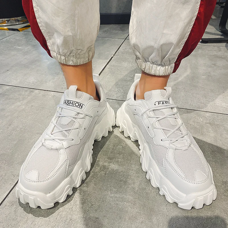 Bjakin Chunky Fashion Man Sneakers Lace Up Thick Bottom Running Shoes Casual Non-slip Sport Athletic Rubber Sole Trainers | Спорт и