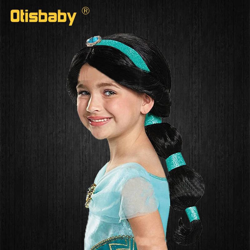 Jasmine Wig Костюм с лампой для Хэллоуина, Аладдин, детская нарядная сказочная принцесса Жасмин, платье, комплект одежды для девочек, зеленая танцевальная одежда для живота - Цвет: Jasmine Wig