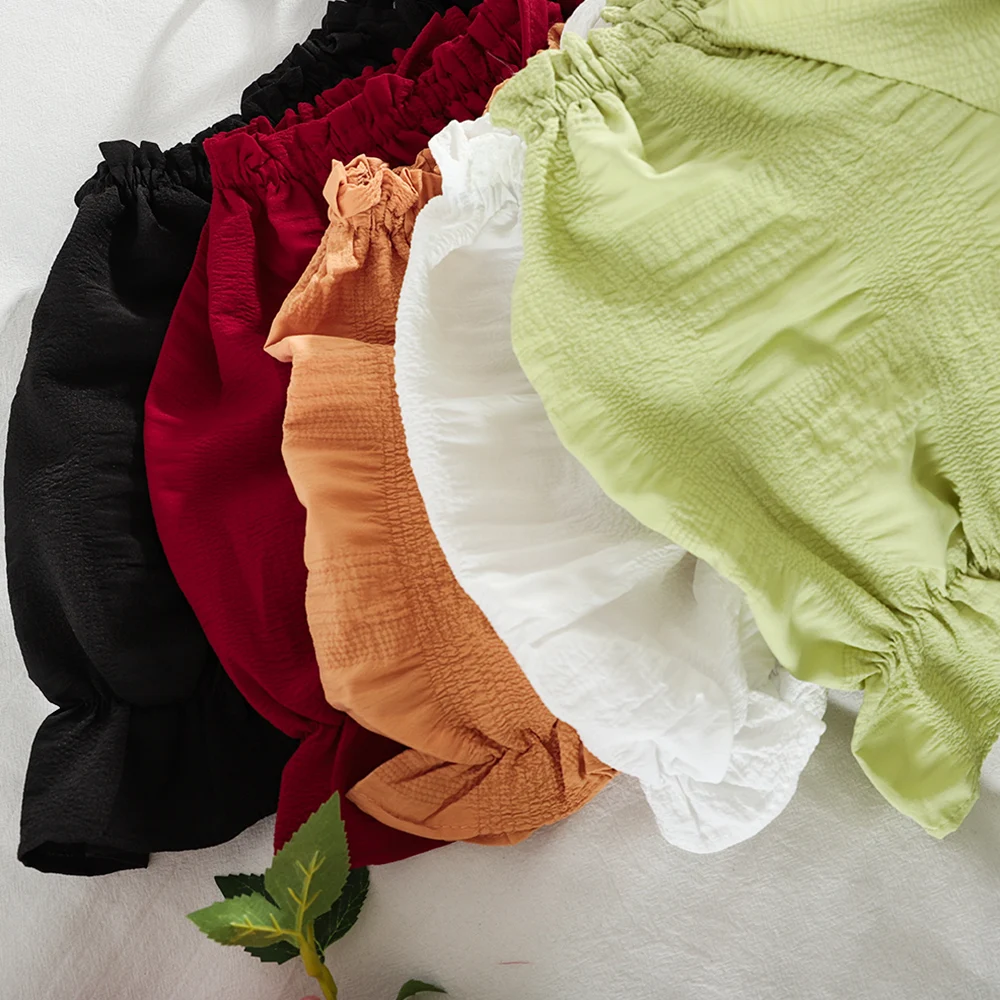 Женское платье с коротким рукавом милое без бретелек оборками и высокой талией