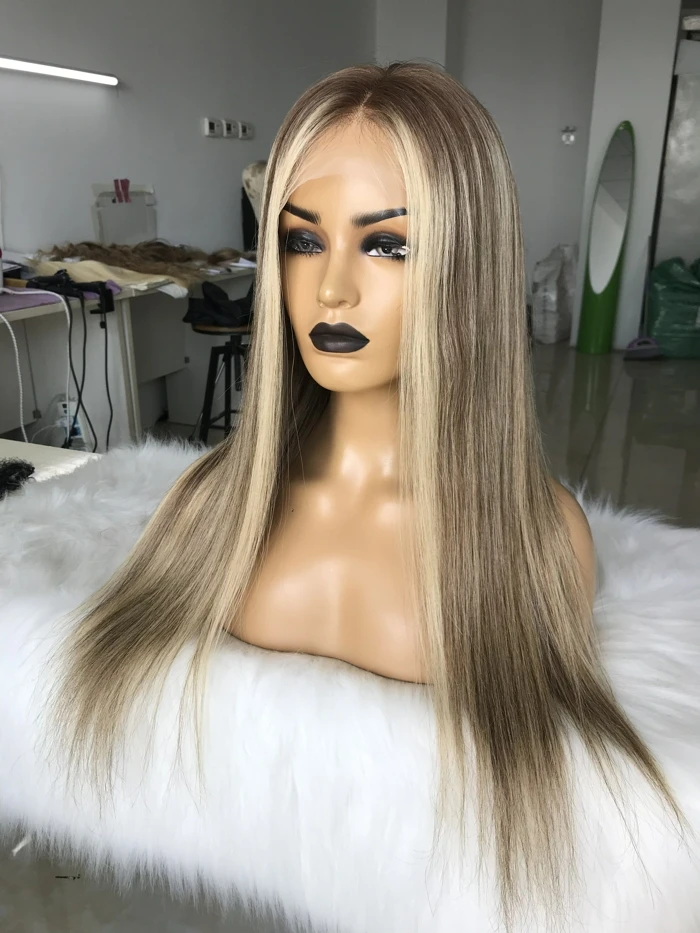 QueenKing волос полный Европейский человеческих волос парик шнурка 150% плотность CAMI Цвет T7/7/24 эффектом деграде(переход от темного к Цвет парики для женщин