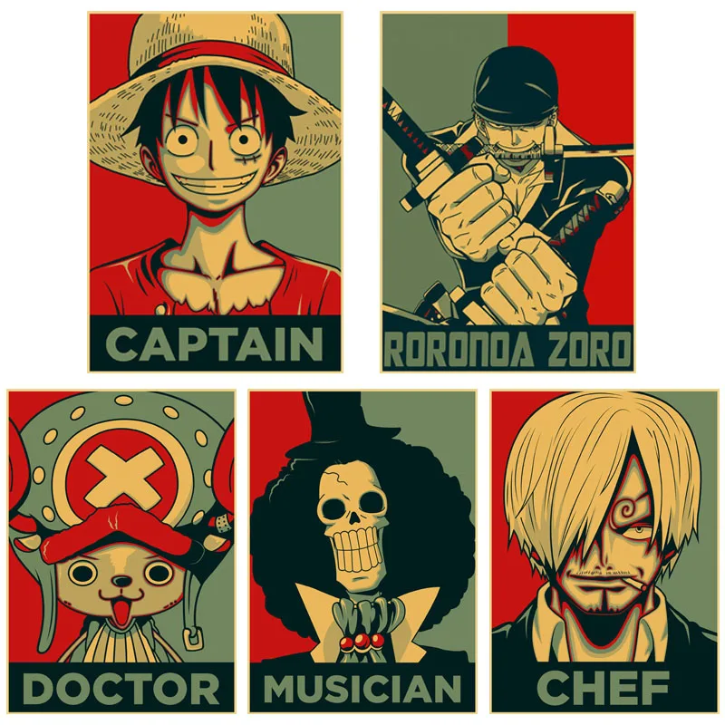 

Popular Cartoon One Piece Stickers Retro Anime Poster High Quality Painting Home Decor for Room Bar Vintage Poster