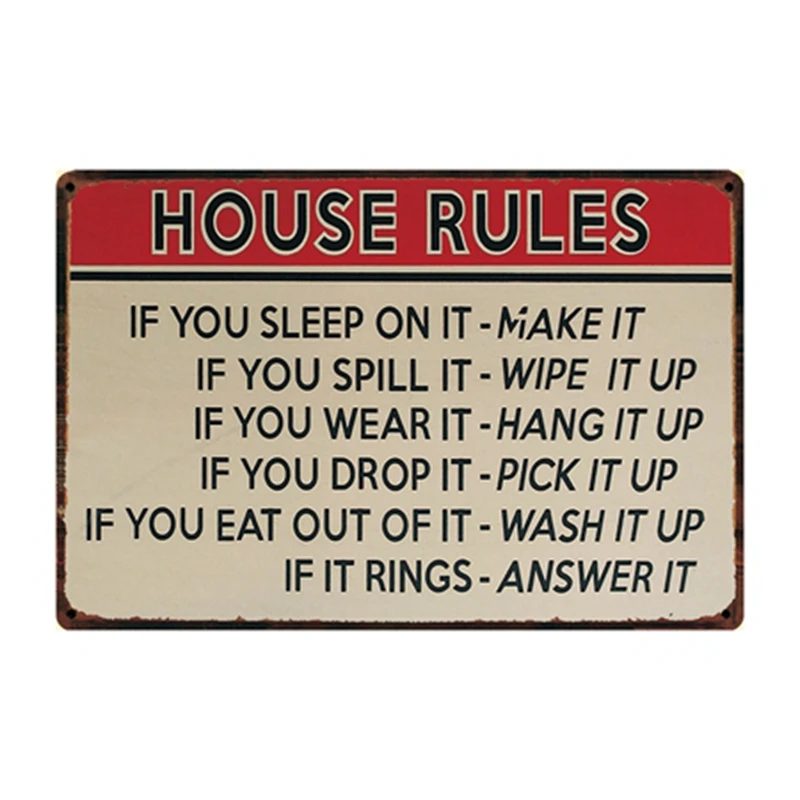 

[ Kelly66 ] House Rules Metal Sign Tin Poster Home Decor Bar Wall Art Painting 20*30 CM Size y-2266